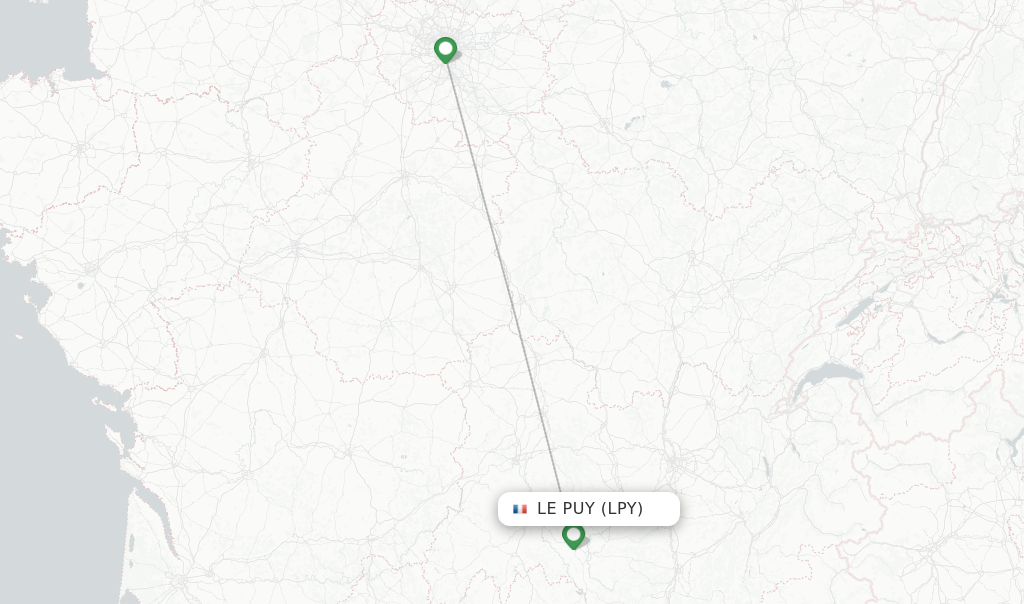 Route map with flights from Le Puy with Twin Jet