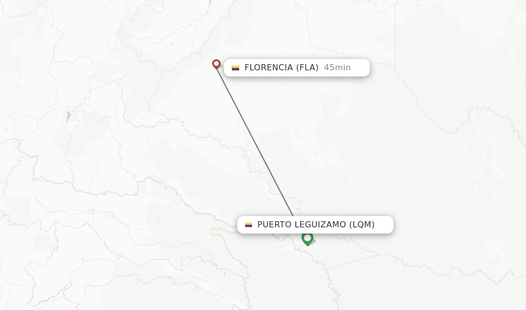 Flights from Puerto Leguizamo to Florencia route map