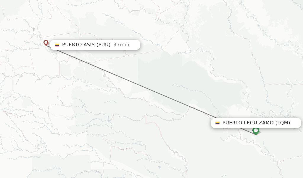 Flights from Puerto Leguizamo to Puerto Asis route map