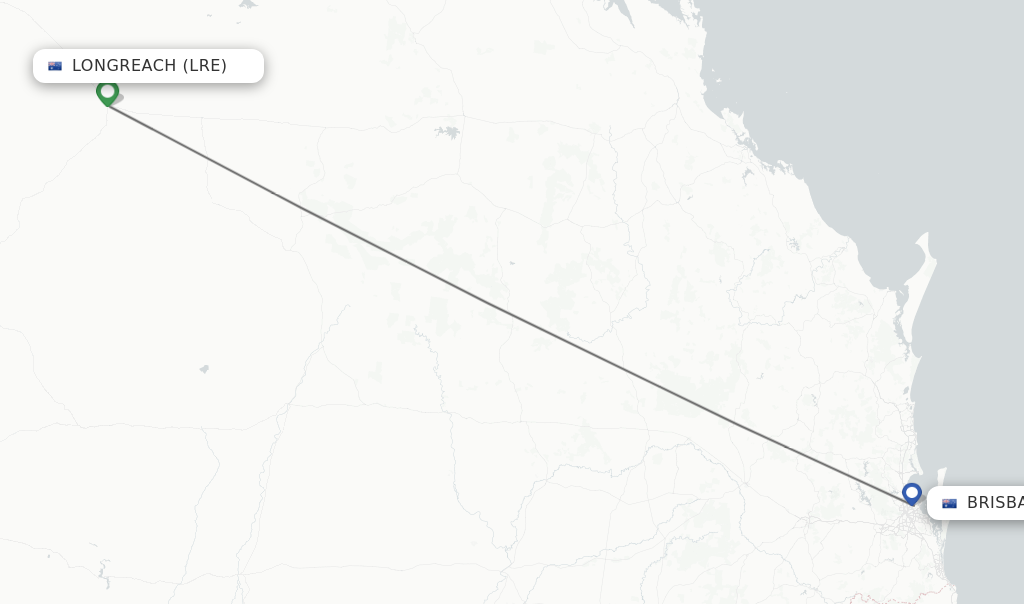 Flights from Longreach to Brisbane route map