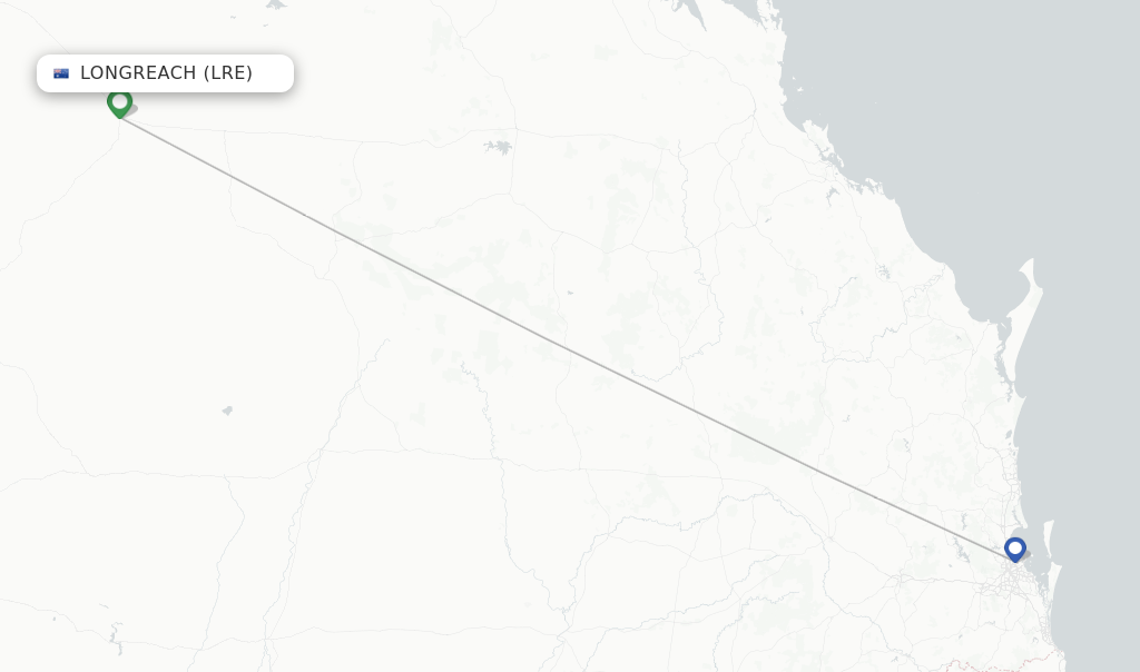 Route map with flights from Longreach with Qantas
