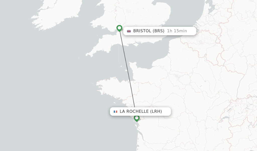 Flights from La Rochelle to Bristol route map