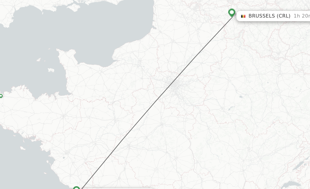 Flights from La Rochelle to Brussels route map