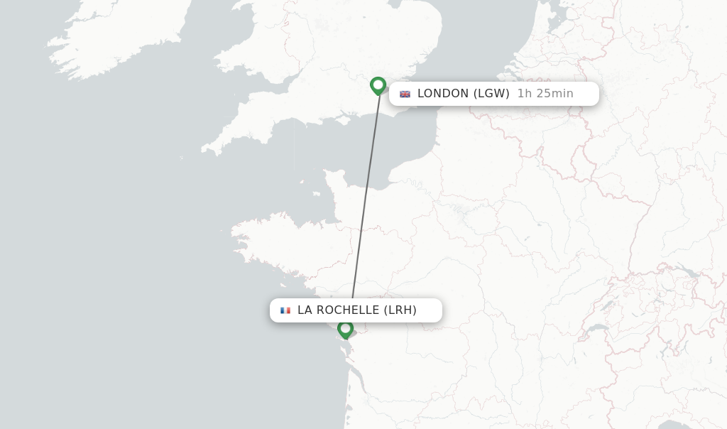 Flights from La Rochelle to London route map