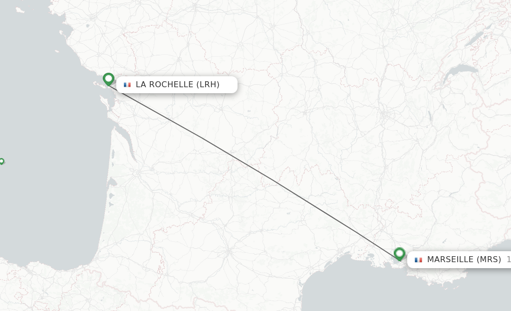 Flights from La Rochelle to Marseille route map