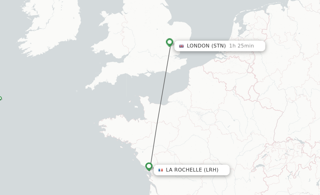Flights from La Rochelle to London route map