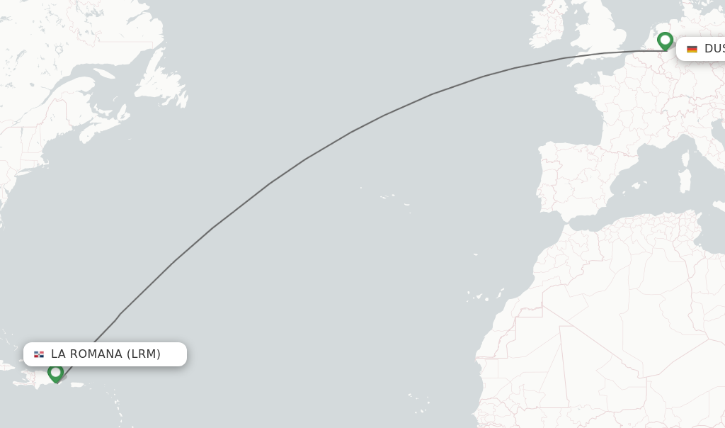 Flights from La Romana to Dusseldorf route map