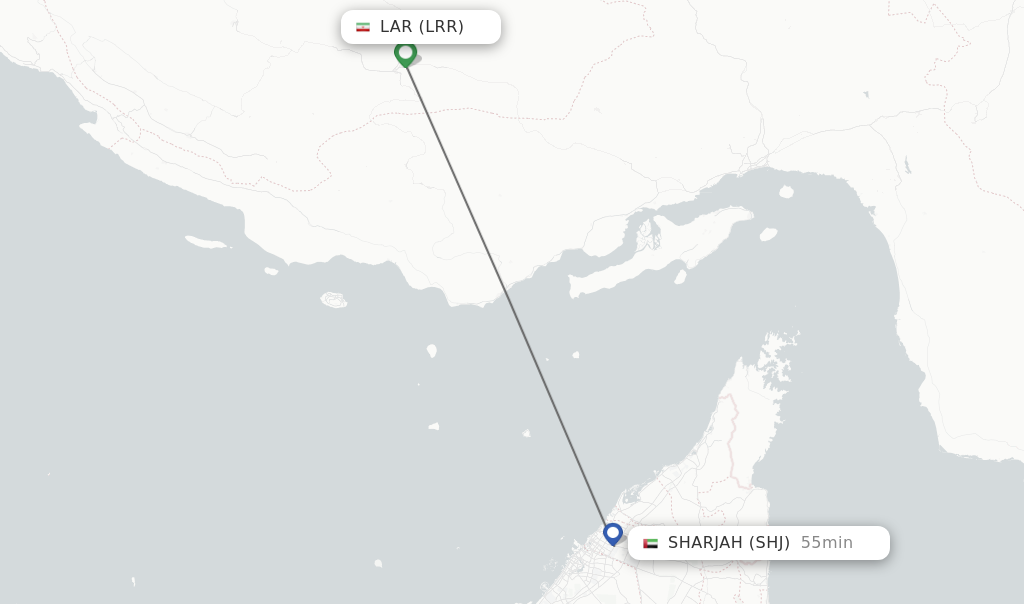 Flights from Lar to Sharjah route map