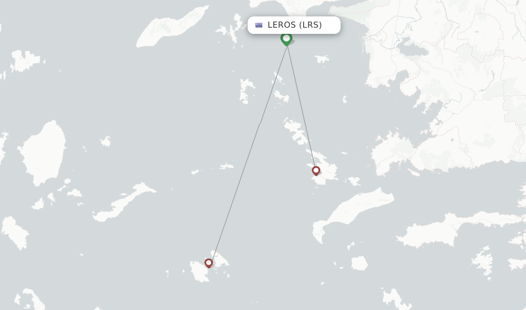 Route map with flights from Leros with Sky Express