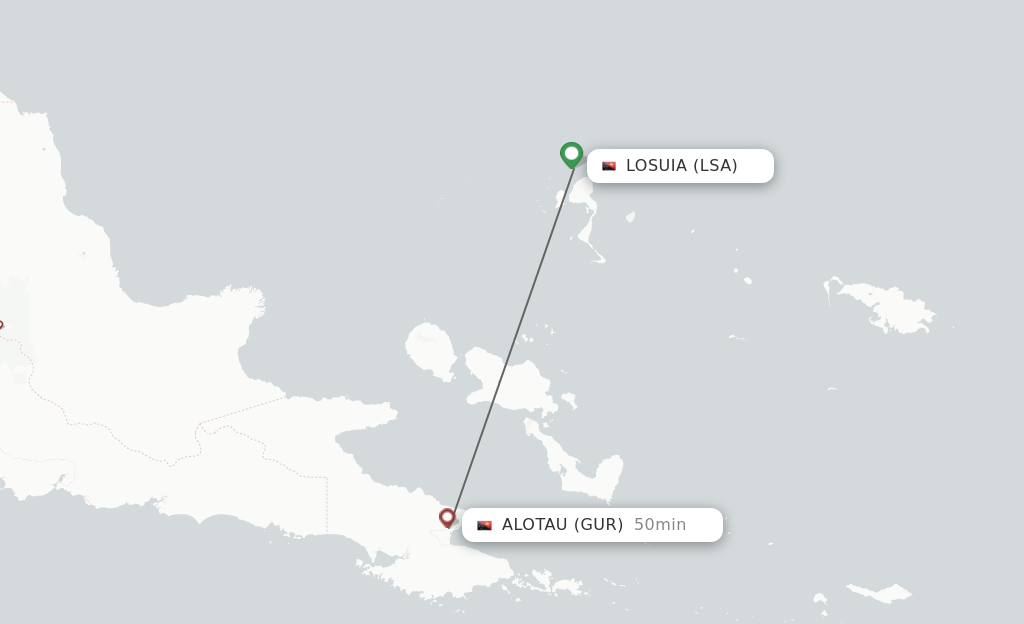 Flights from Losuia to Alotau route map