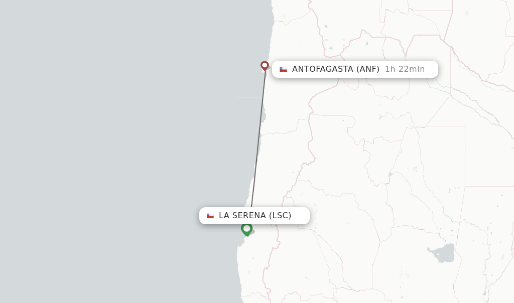 Flights from La Serena to Antofagasta route map