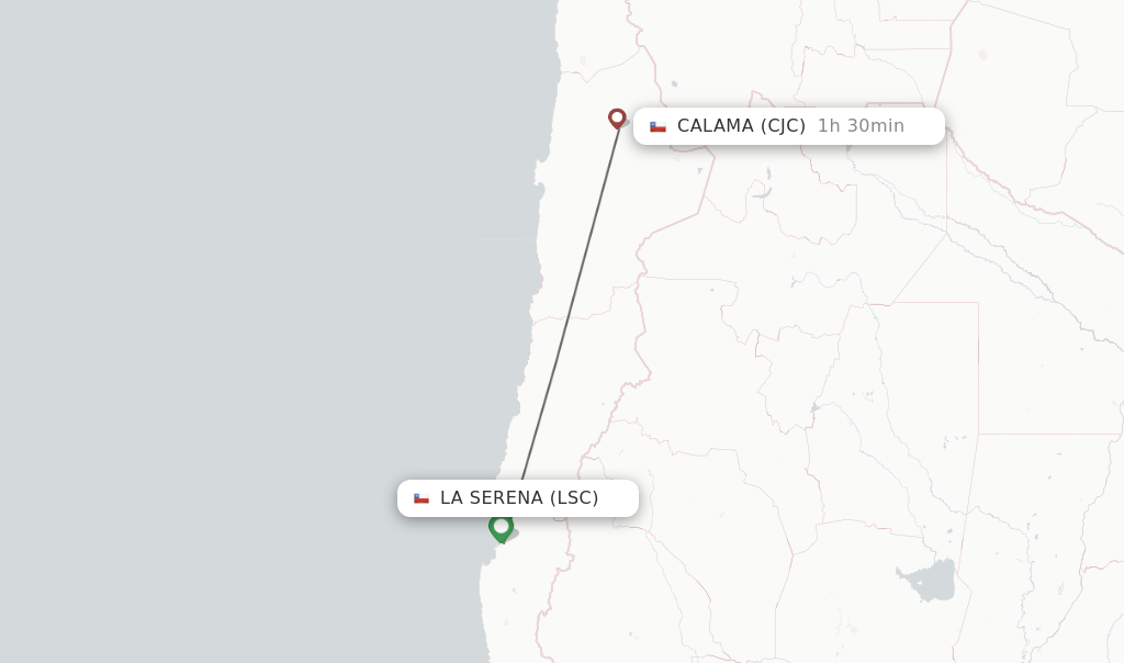 Flights from La Serena to Calama route map