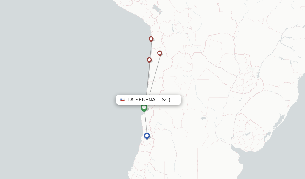 Route map with flights from La Serena with Sky Airline