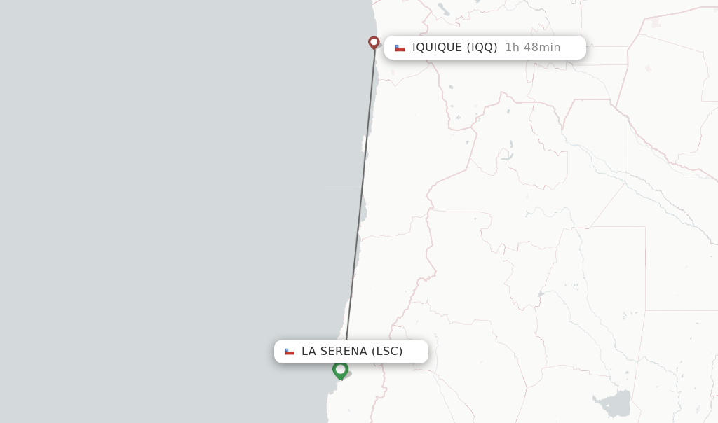 Flights from La Serena to Iquique route map