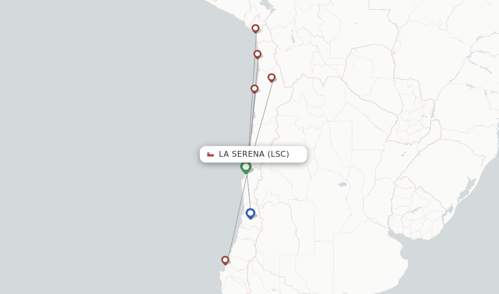 Route map with flights from La Serena with JetSMART