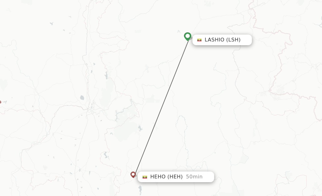 Flights from Lashio to Heho route map