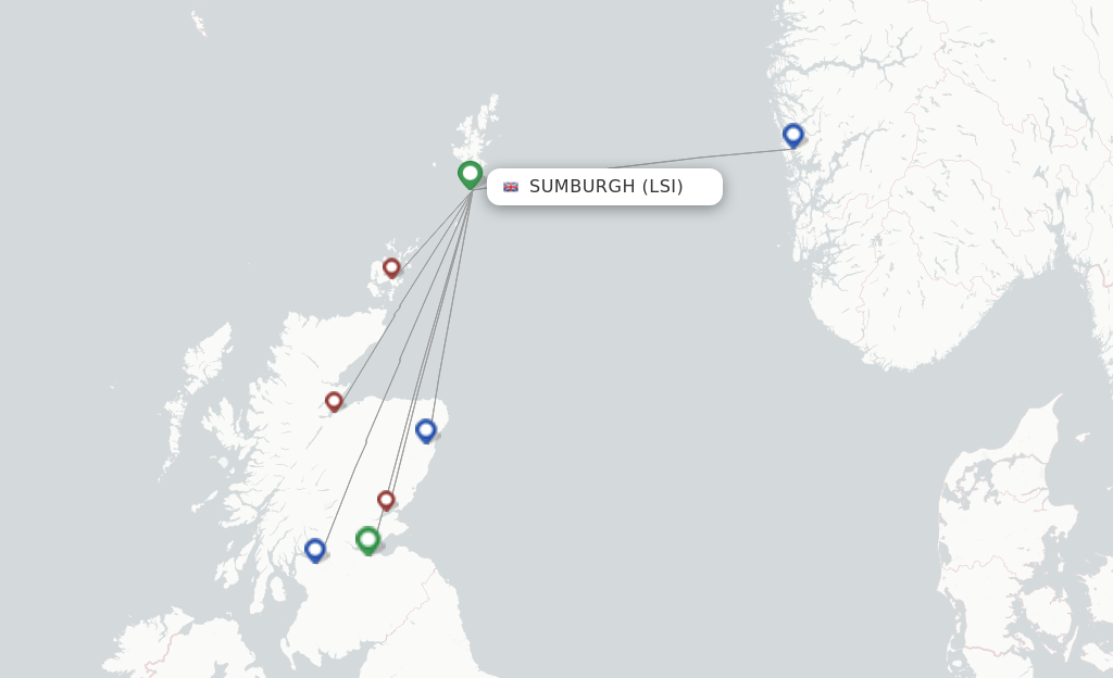 Route map with flights from Sumburgh with Loganair