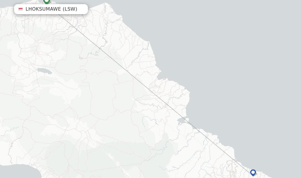 Route map with flights from Lhoksumawe with Wings Air