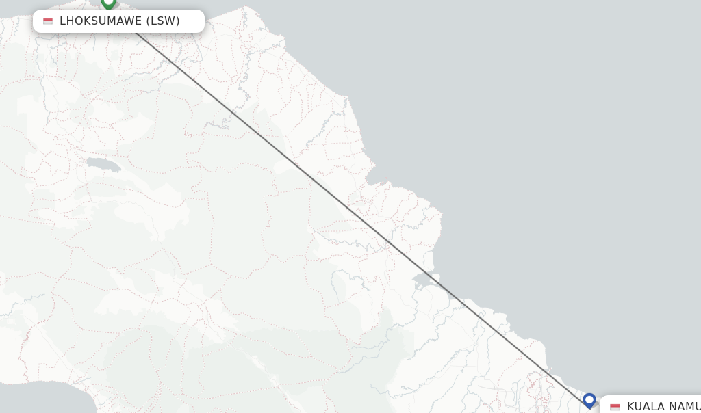 Flights from Lhoksumawe to Kuala Namu route map