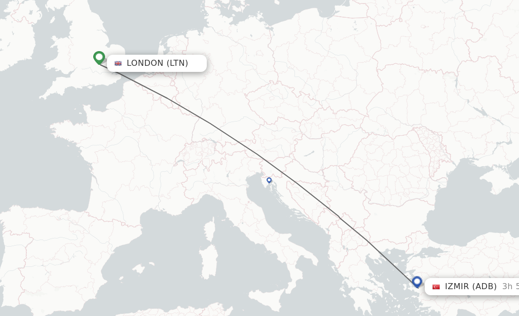 Flights from London to Izmir route map