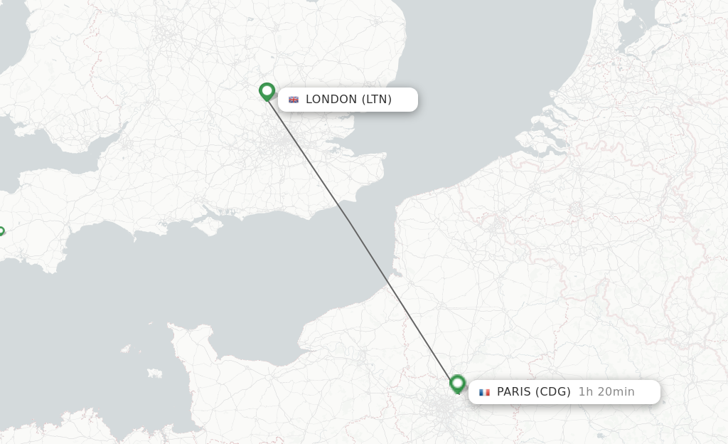 Flights from London to Paris route map