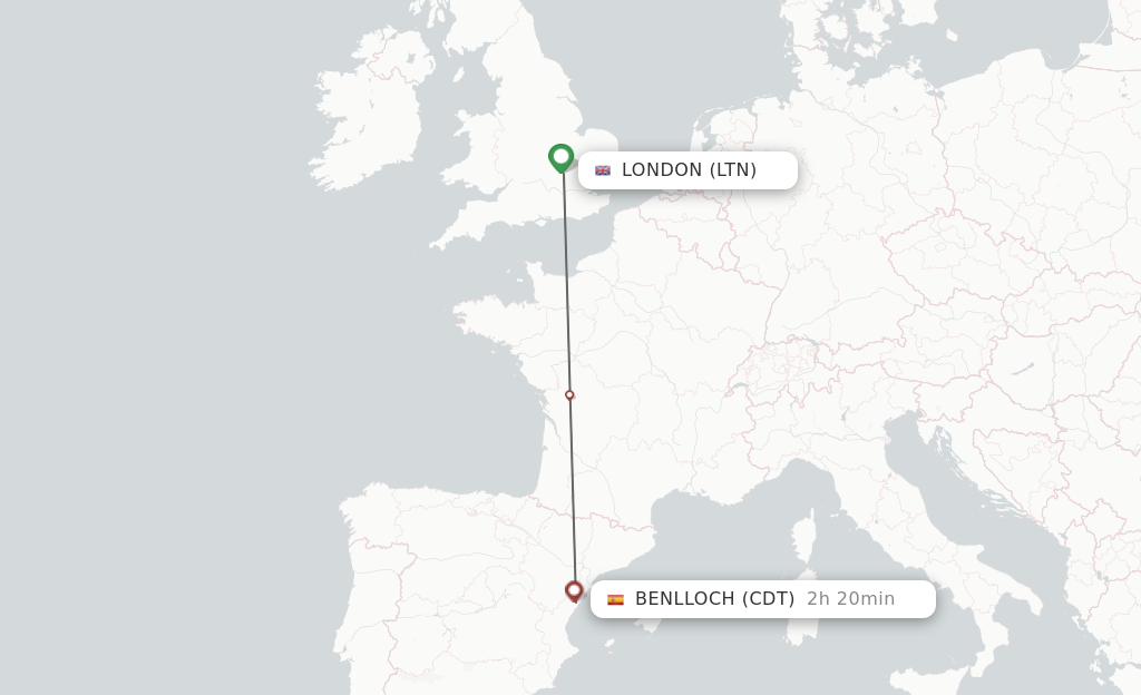 Flights from London to Benlloch route map