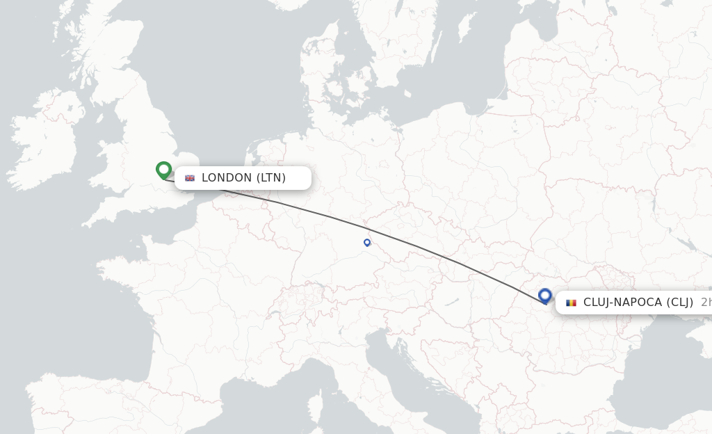 Flights from London to Cluj-Napoca route map