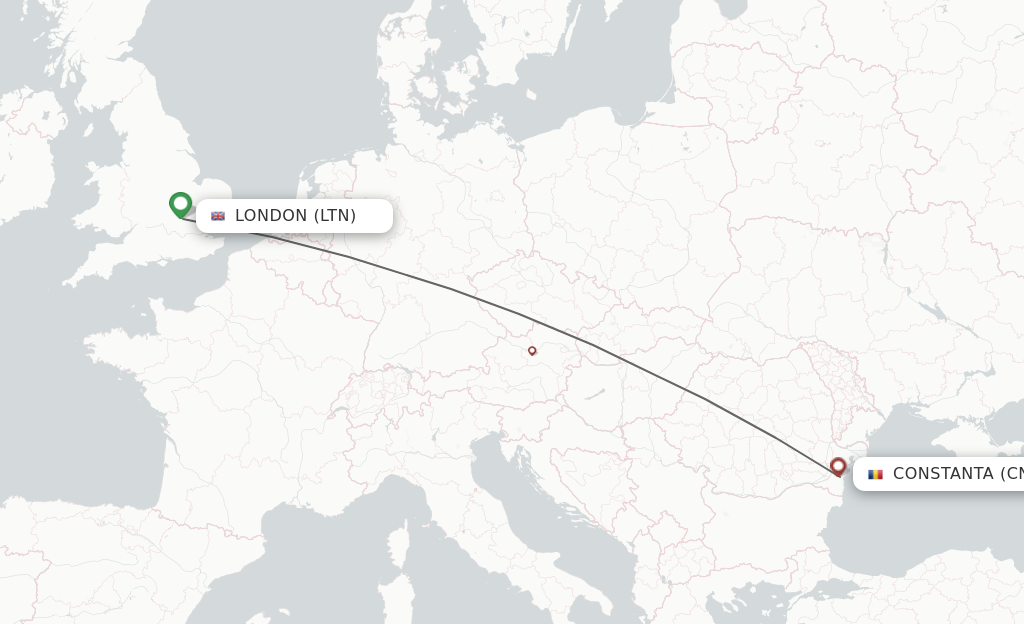 Flights from London to Constanta route map