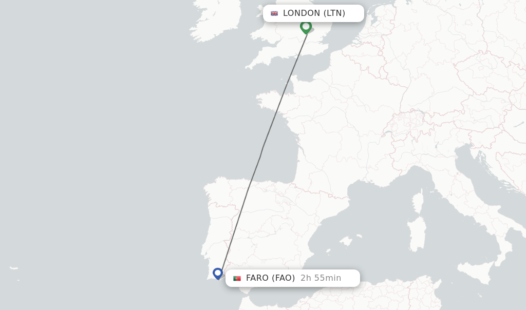 Flights from London to Faro route map