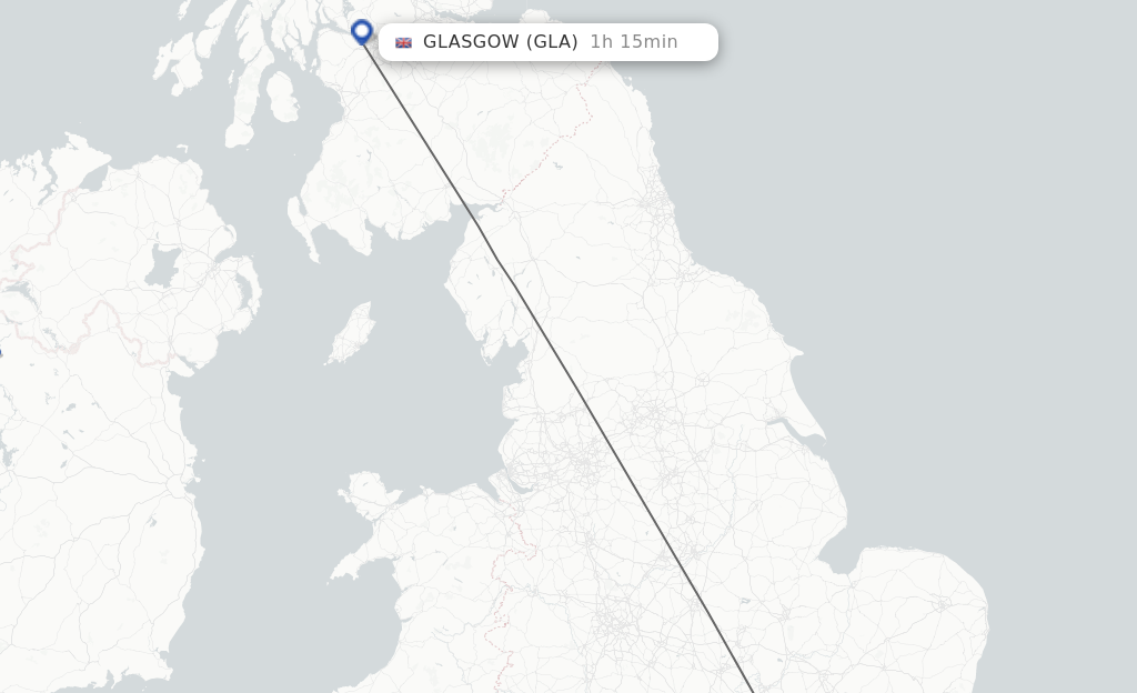 Flights from London to Glasgow route map