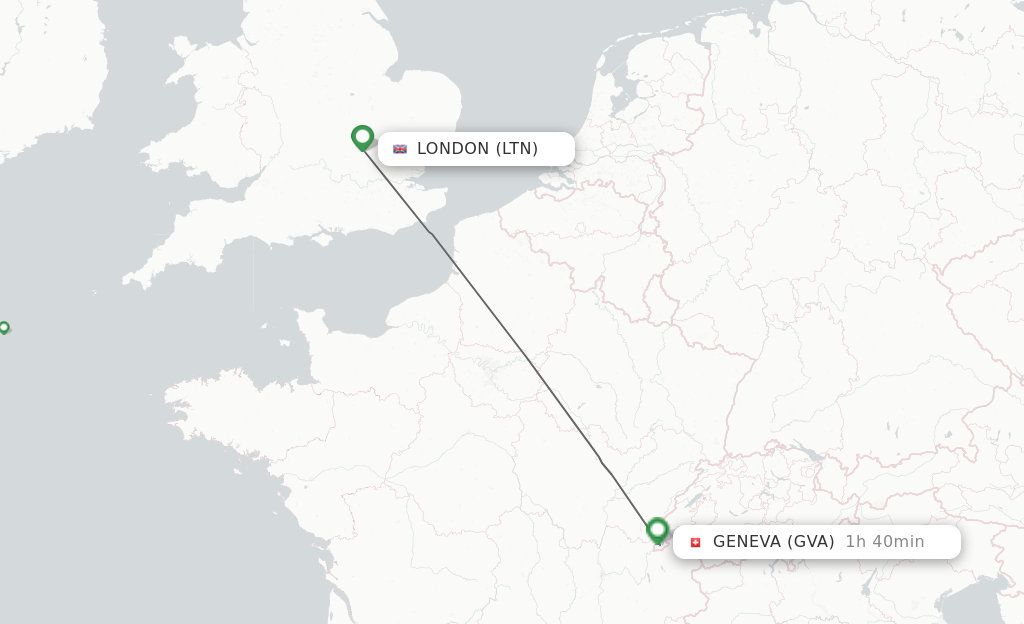 Flights from London to Geneva route map