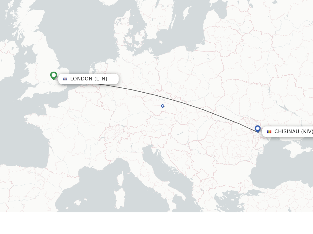 Flights from London to Chisinau route map