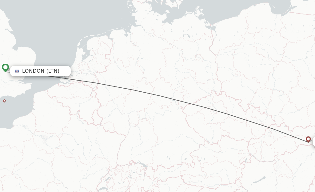 Flights from London to Kosice route map