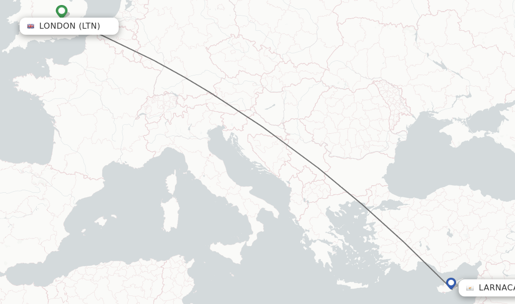 Flights from London to Larnaca route map