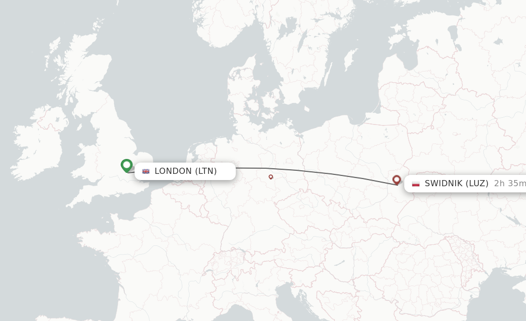 Flights from London to Swidnik route map