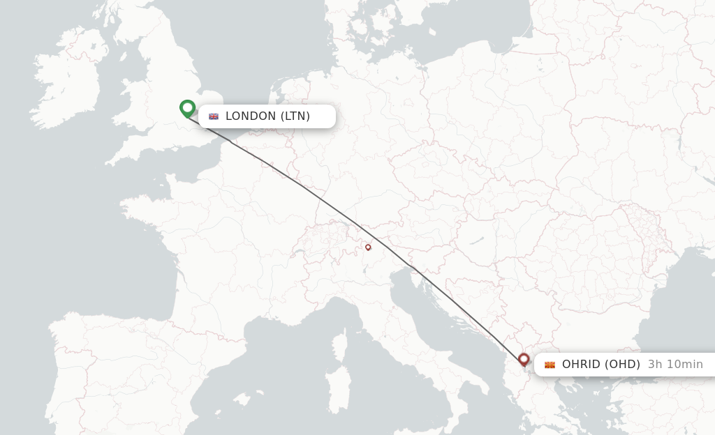 Flights from London to Ohrid route map