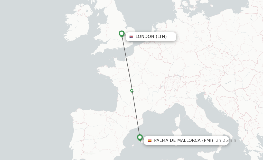 Flights from London to Palma de Mallorca route map