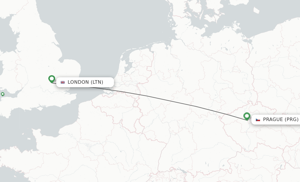 Flights from London to Prague route map