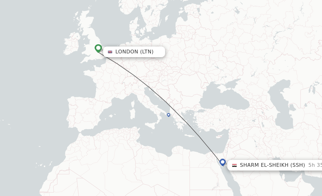 Flights from London to Sharm El-Sheikh route map