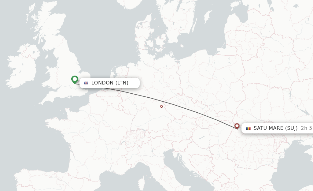 Flights from London to Satu Mare route map