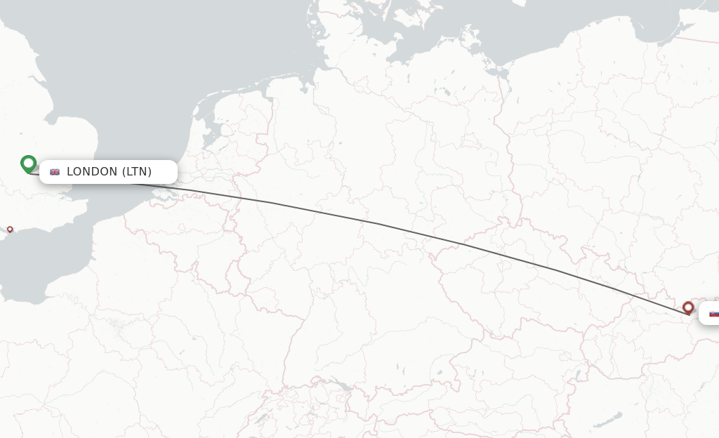 Flights from London to Poprad route map