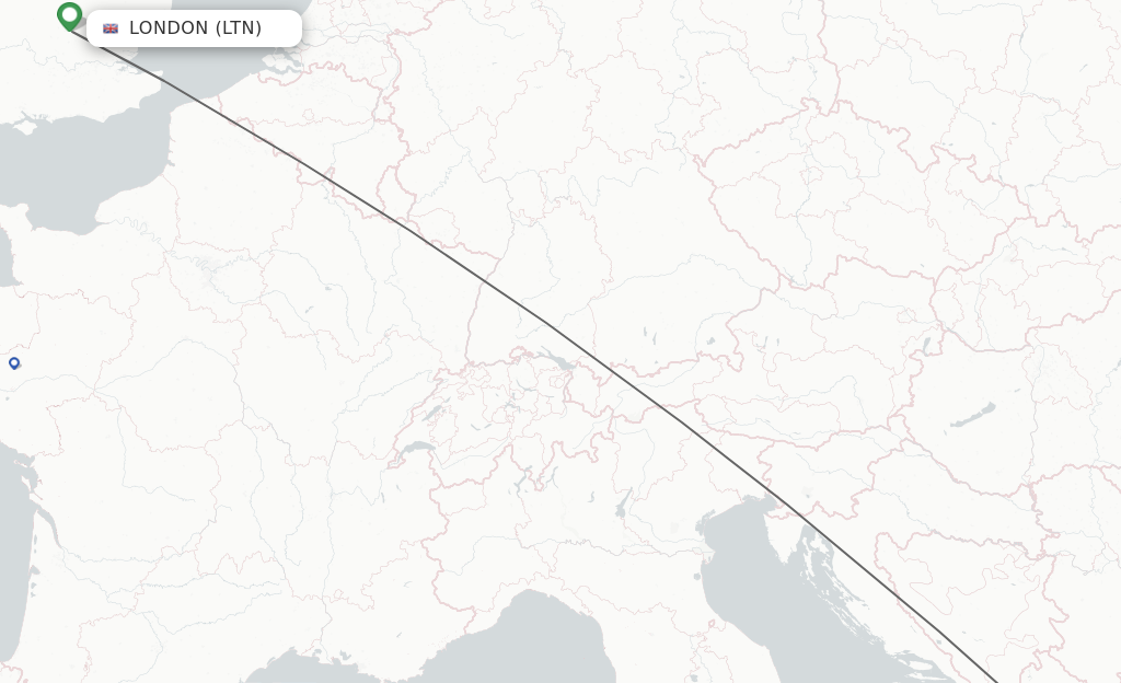Flights from London to Podgorica route map
