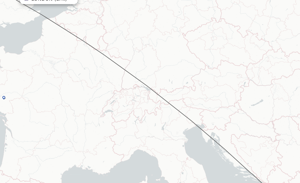 Flights from London to Tirana route map