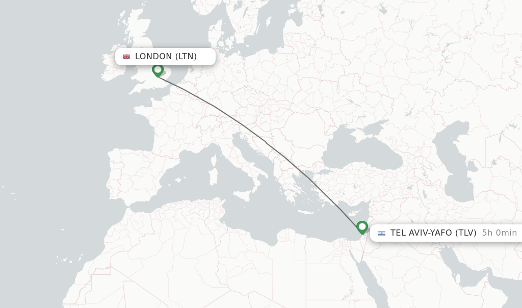 Flights from London to Tel Aviv-Yafo route map
