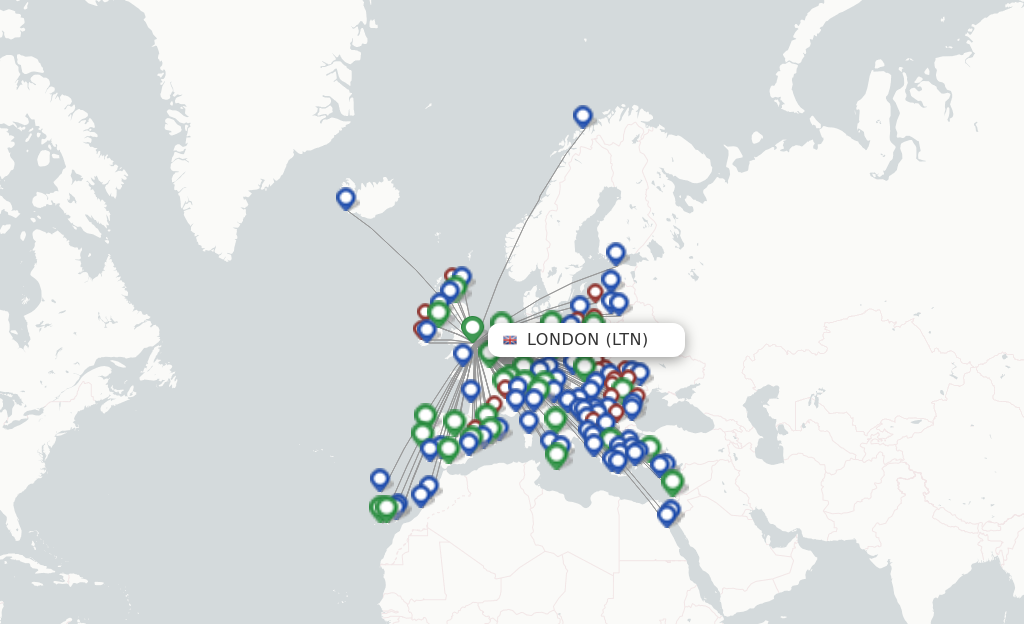 Flights from London to Copenhagen route map