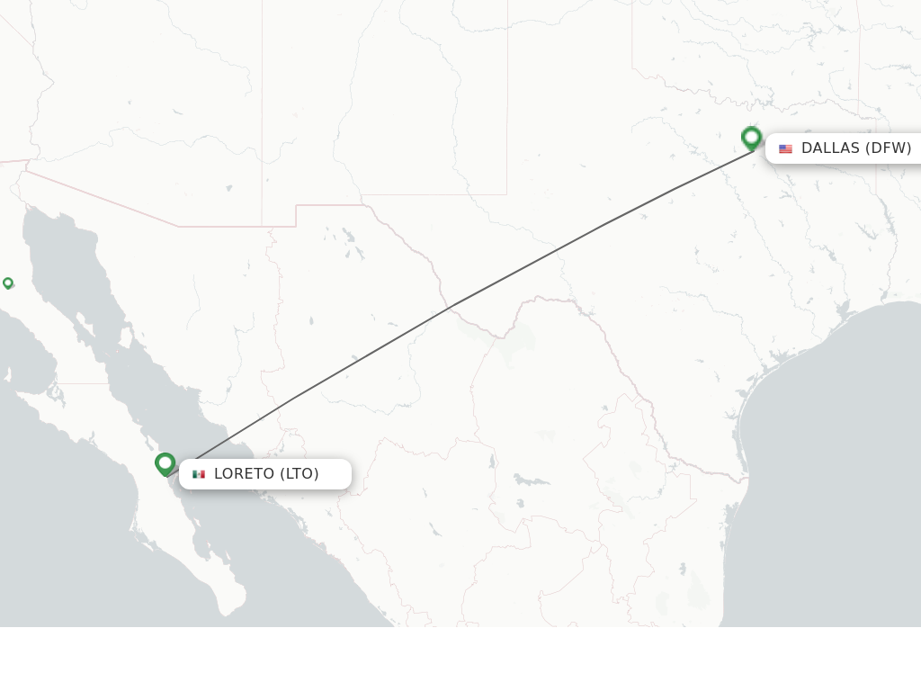 Flights from Loreto to Dallas route map