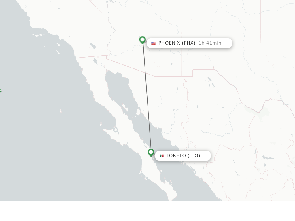 Flights from Loreto to Phoenix route map