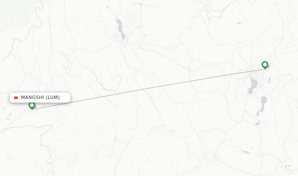 Route map with flights from Mangshi with Lucky Air