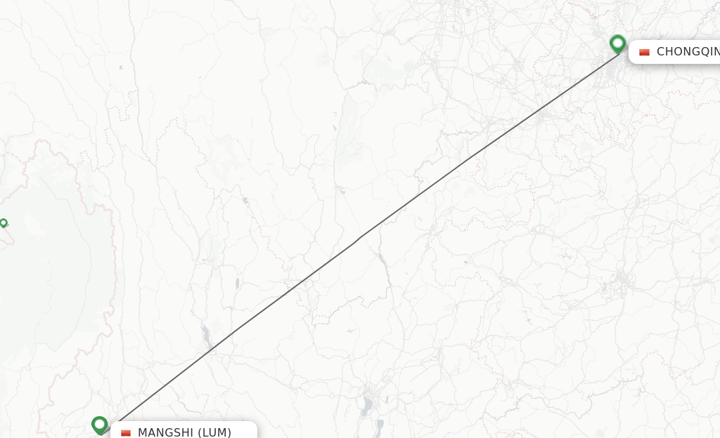 Flights from Mangshi to Chongqing route map