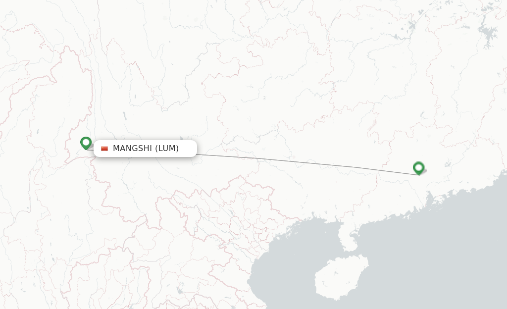 Route map with flights from Mangshi with China Southern